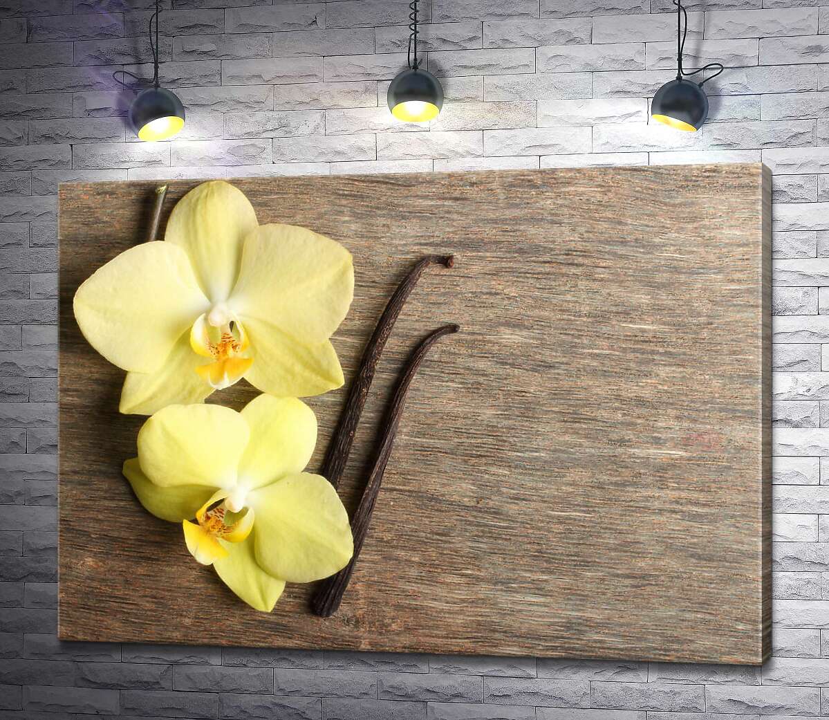 картина Желтые орхидеи среди стручков ванили