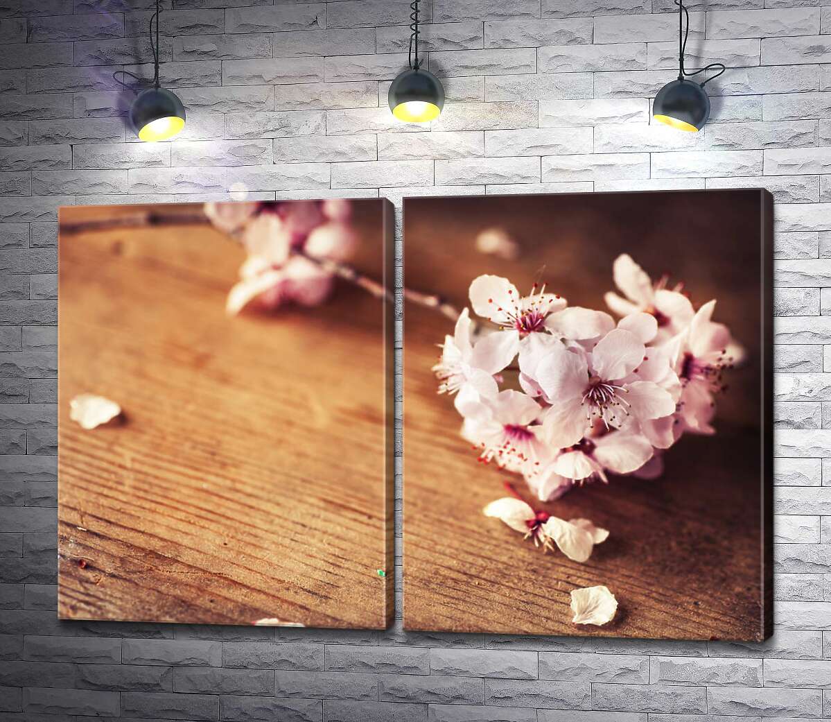 модульна картина Квітуча гілочка рожевої сакури лежить на столі