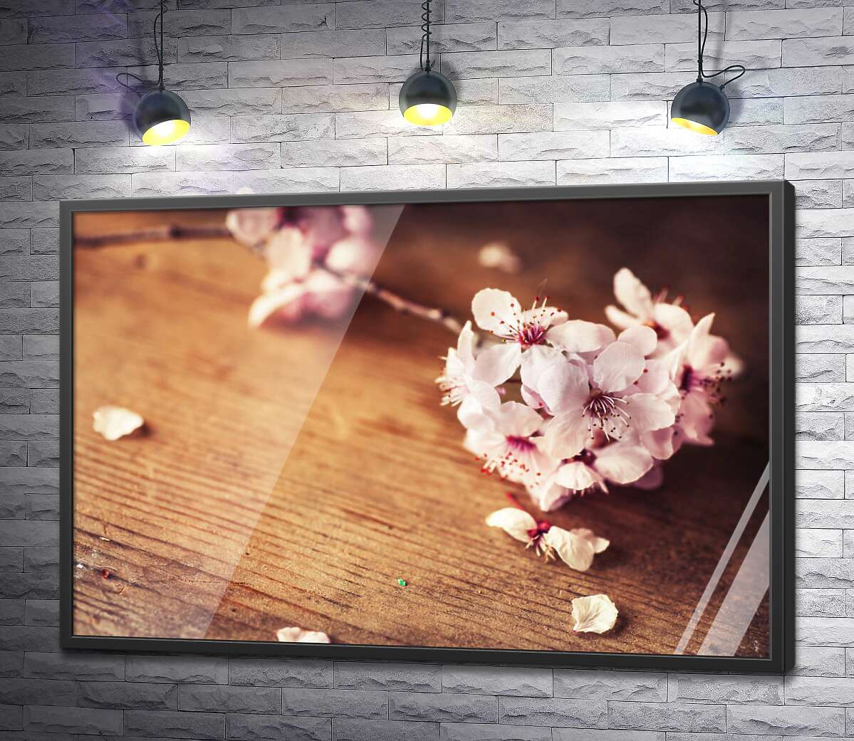 постер Квітуча гілочка рожевої сакури лежить на столі