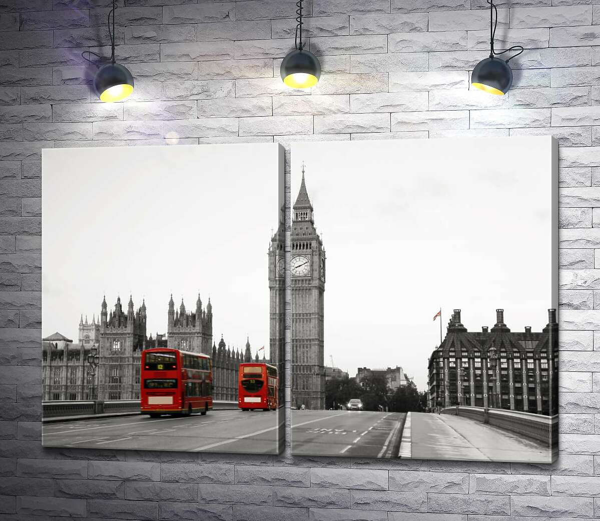 модульна картина Двоповерхові автобуси - яскраві краплі в буденності Лондона
