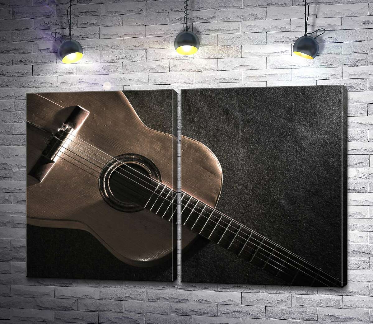 модульна картина Проміння падає на пастельний силует гітари