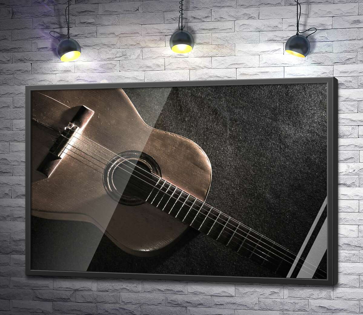 постер Лучи падают на пастельный силуэт гитары