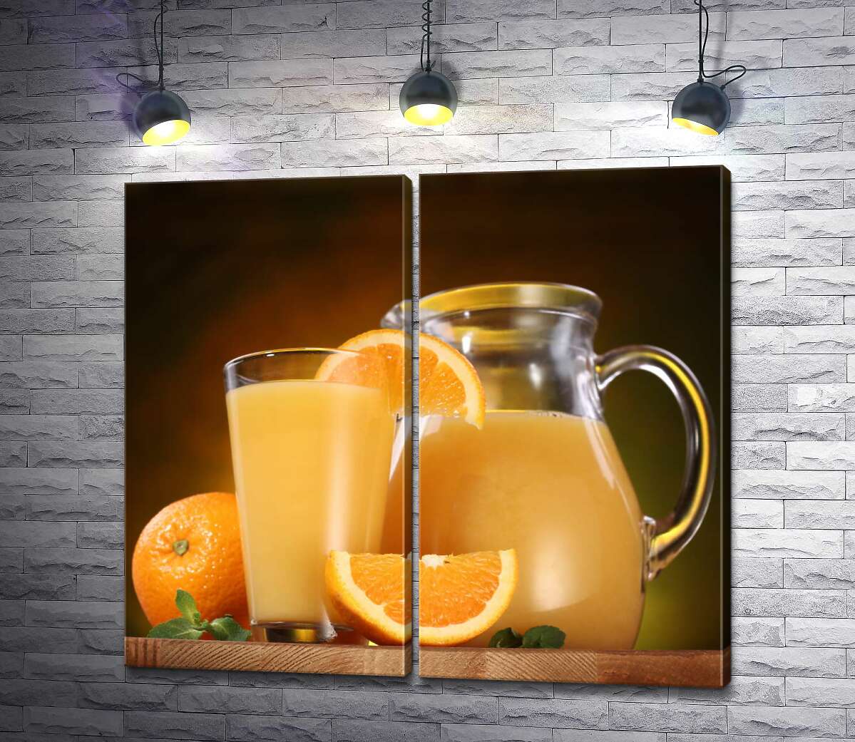 модульная картина Апельсиновый натюрморт из сока и фруктов