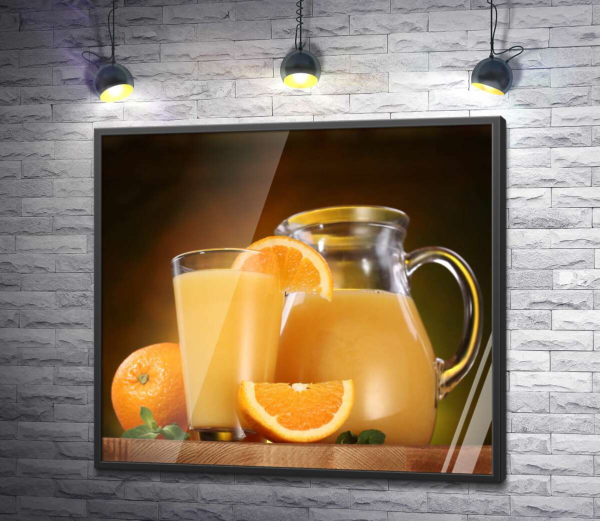 постер Апельсиновый натюрморт из сока и фруктов