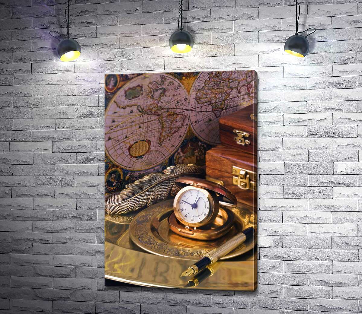 картина Кишеньковий годинник в центрі вінтажного натюрморту
