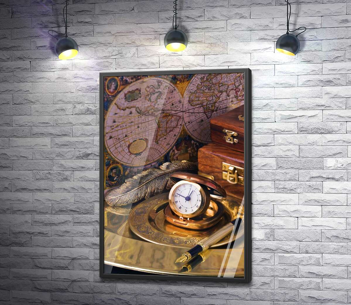 постер Кишеньковий годинник в центрі вінтажного натюрморту