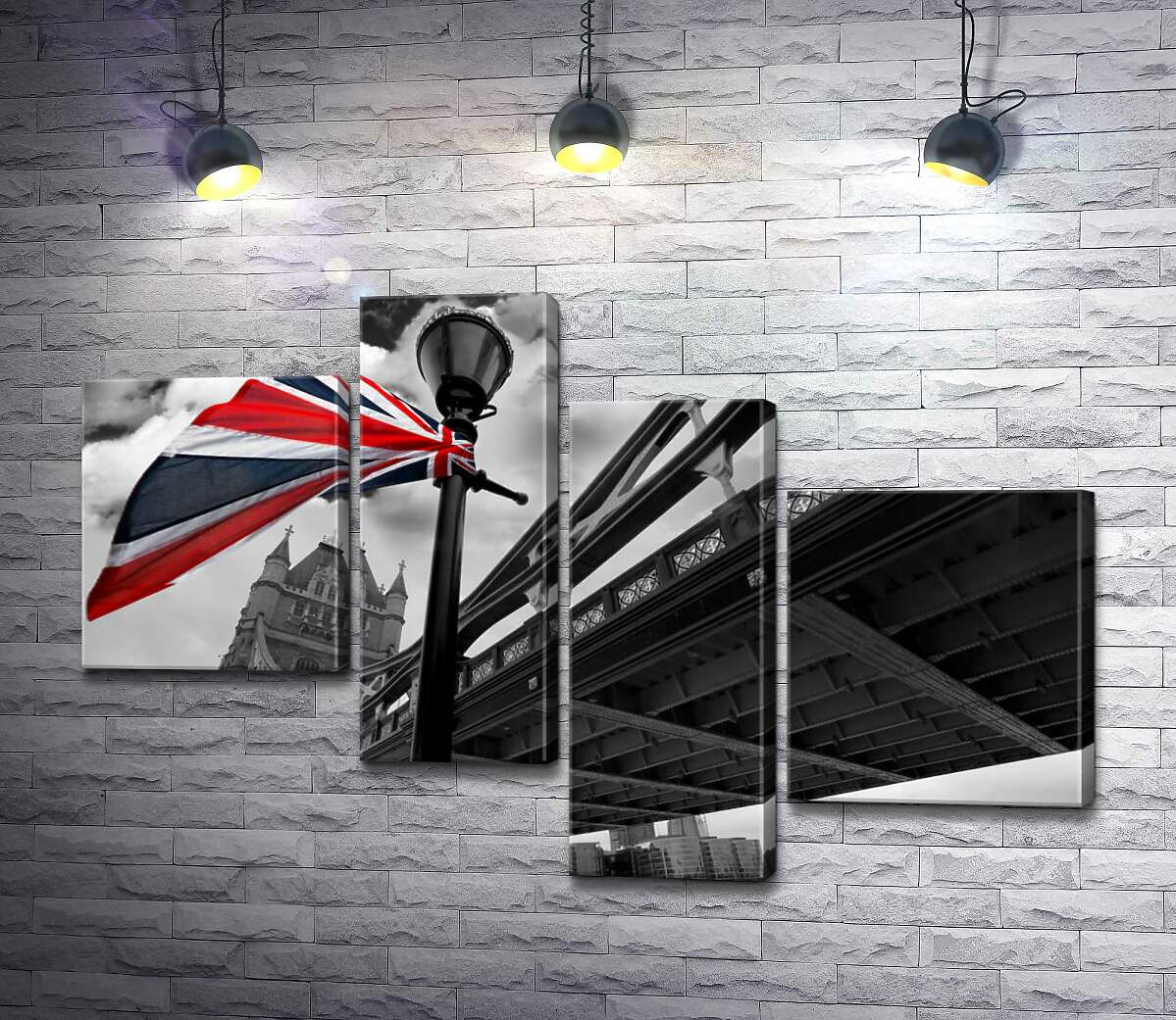 модульна картина Британський прапор висить на ліхтарі серед Тауерського мосту (Tower Bridge) (Модуль №21)
