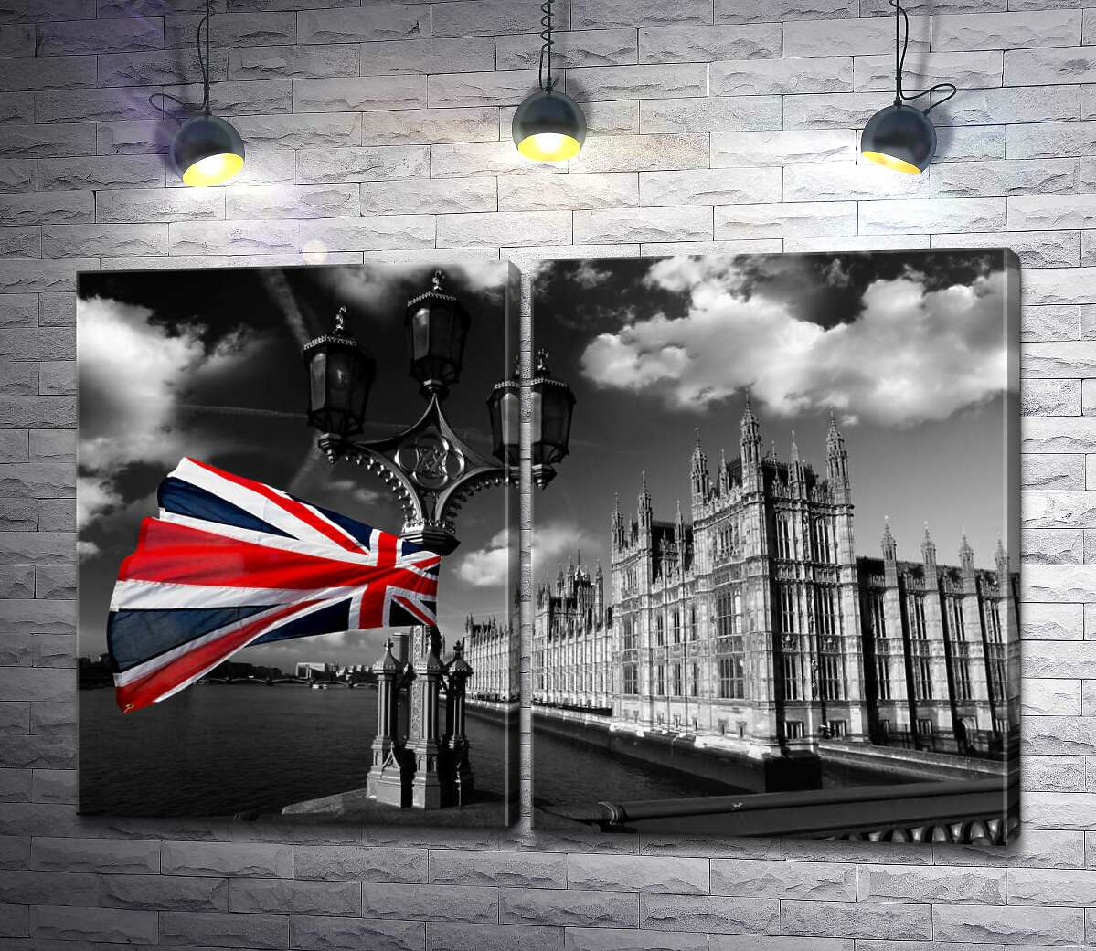 модульна картина Британський прапор тріпотить на вітрі над глибоководною Темзою