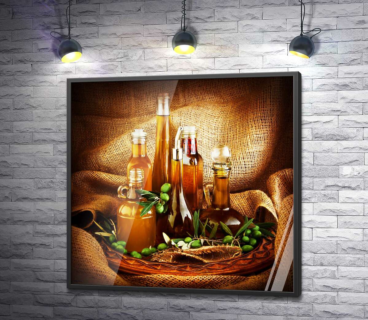 постер Золотая насыщенность оливкового масла в стеклянных кувшинах