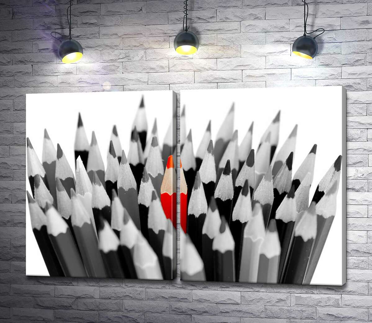 модульна картина Червона яскравість кольору серед сірої схожості олівців