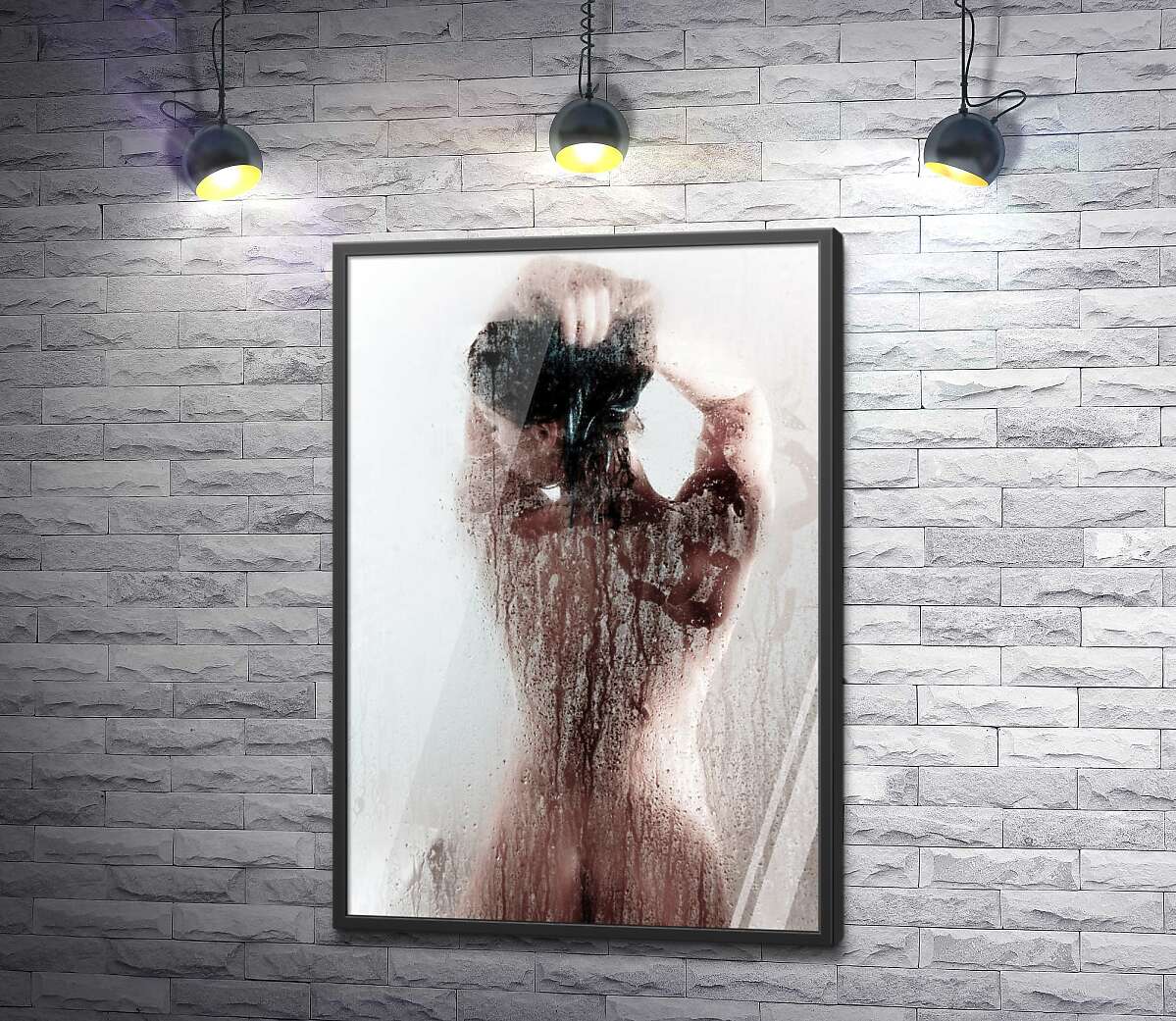 постер Еротичні вигини жіночої спини за прозорістю мокрого скла
