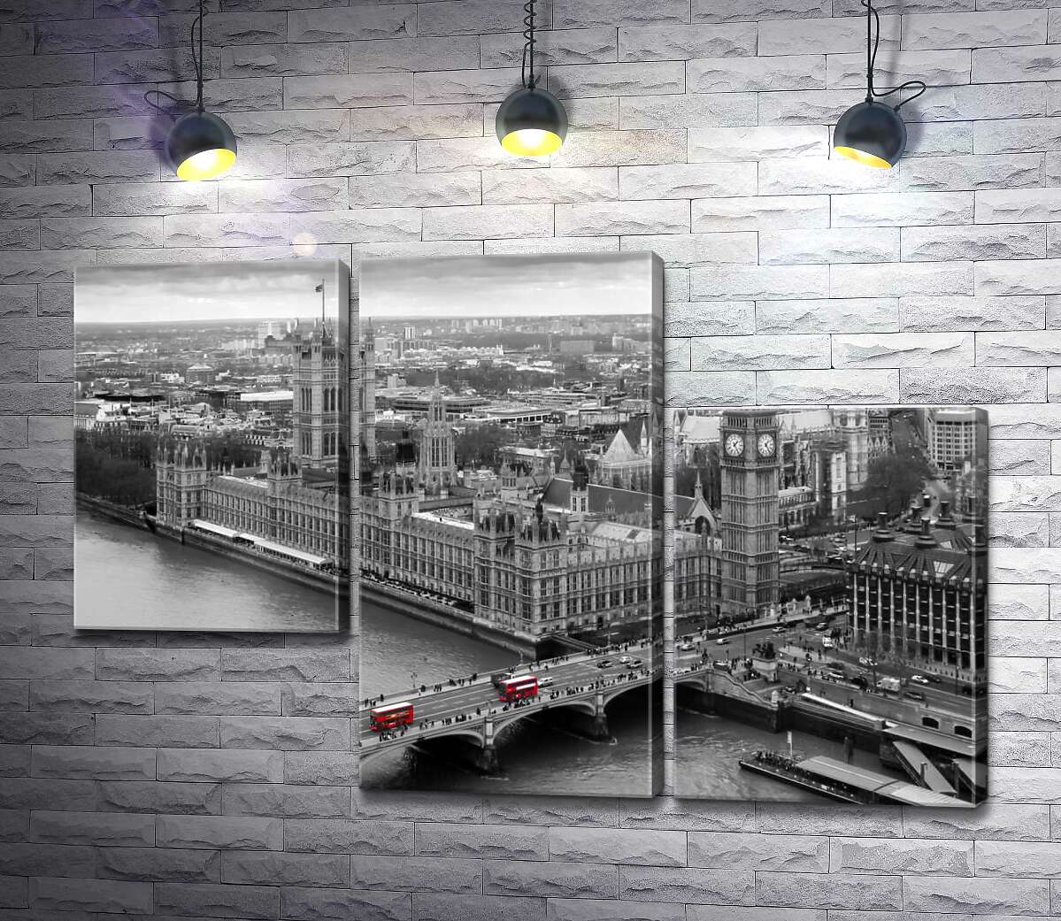 модульная картина Красные пятна автобусов на Вестминстерском мосту (Westminster Bridge) (Модуль №13)