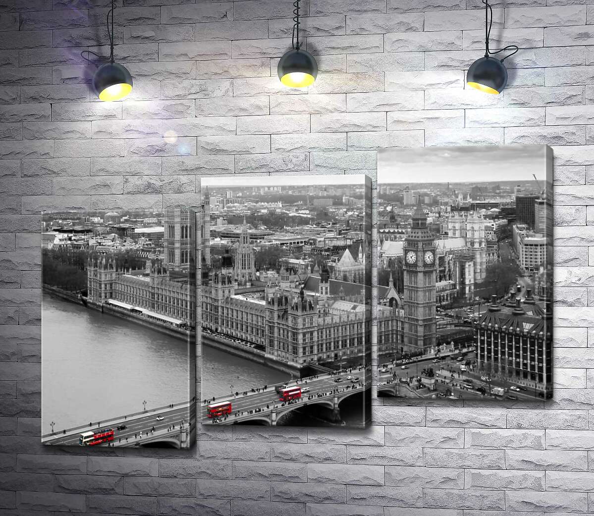 модульная картина Красные пятна автобусов на Вестминстерском мосту (Westminster Bridge) (Модуль №14)