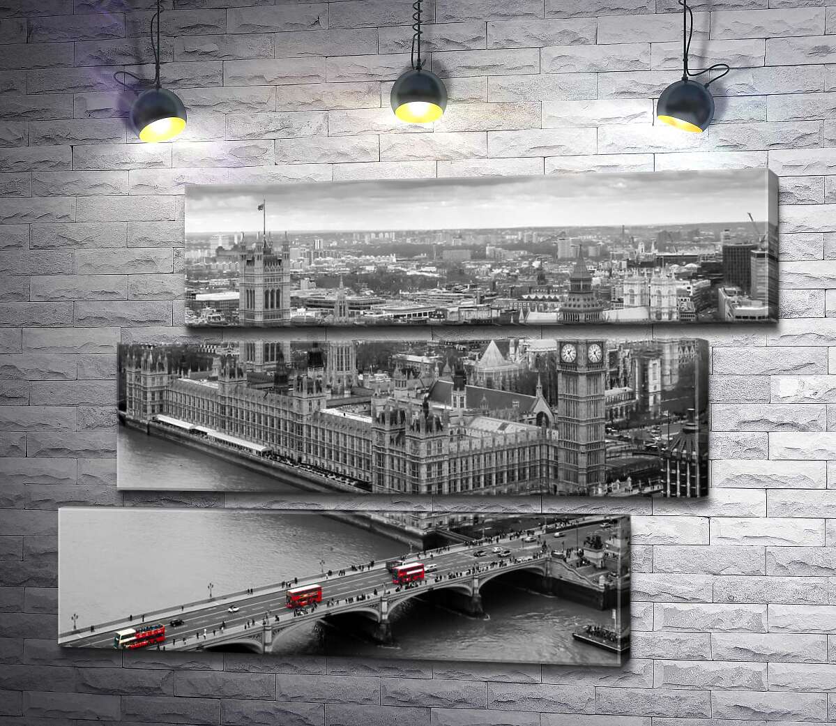 модульная картина Красные пятна автобусов на Вестминстерском мосту (Westminster Bridge) (Модуль №17)