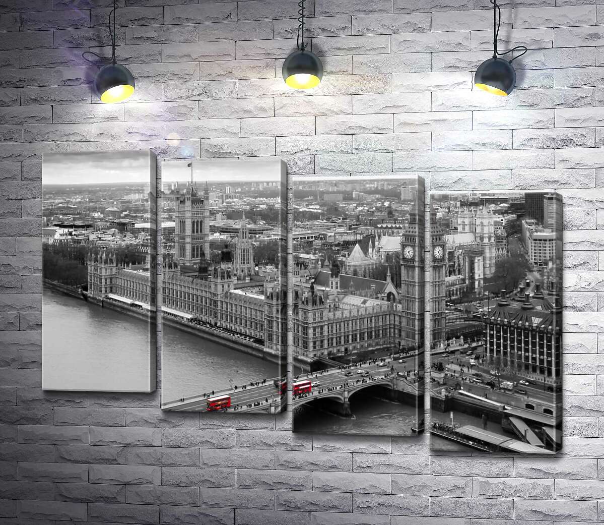 модульная картина Красные пятна автобусов на Вестминстерском мосту (Westminster Bridge) (Модуль №19)