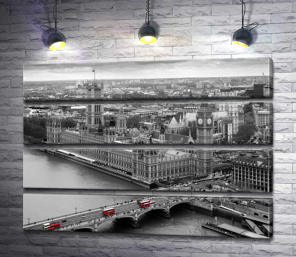 модульная картина Красные пятна автобусов на Вестминстерском мосту (Westminster Bridge) (Модуль №22)