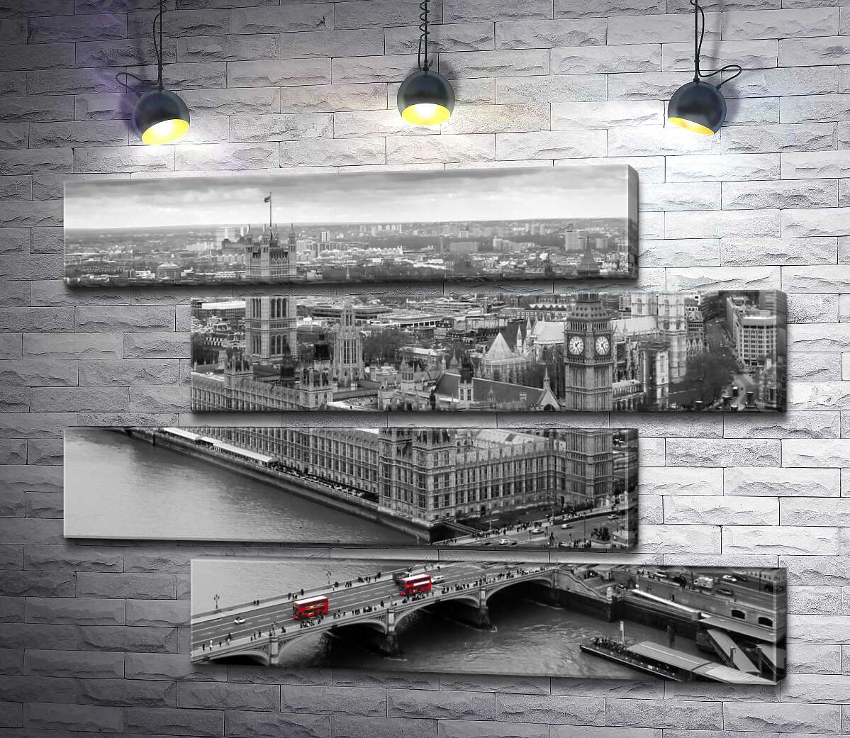 модульная картина Красные пятна автобусов на Вестминстерском мосту (Westminster Bridge) (Модуль №23)