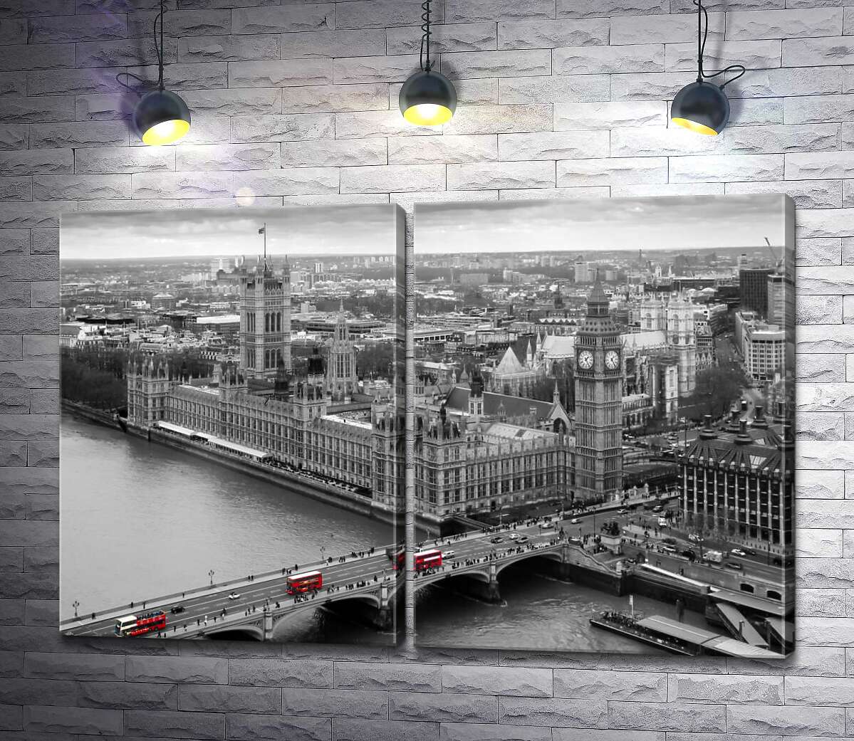модульна картина Червоні плями автобусів на Вестмінстерському мосту (Westminster Bridge) (Модуль №6)