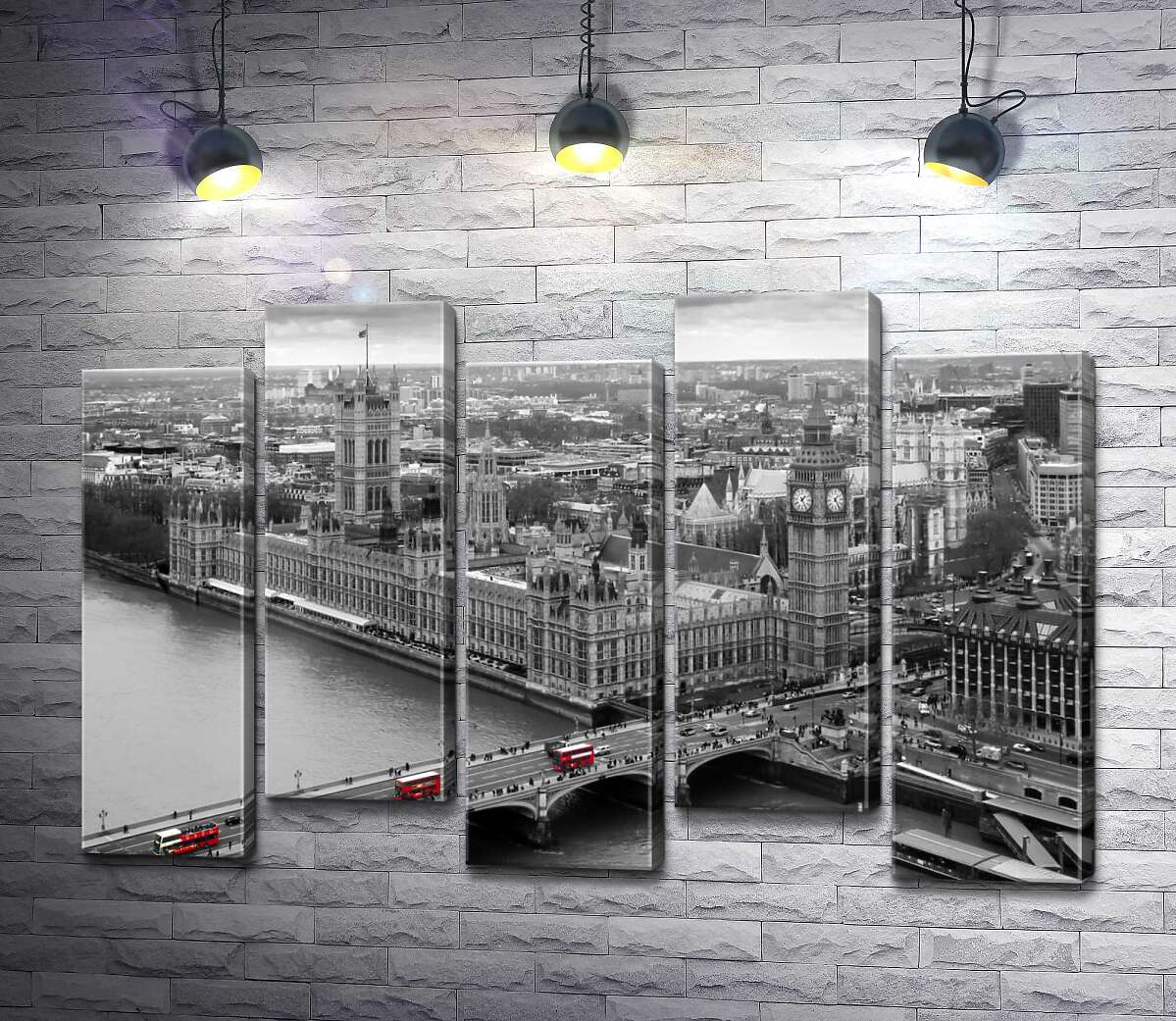 модульная картина Красные пятна автобусов на Вестминстерском мосту (Westminster Bridge) (Модуль №30)