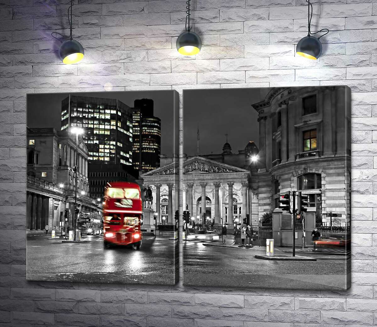 модульная картина Вечерний автобус проезжает мимо изысканного здания музея