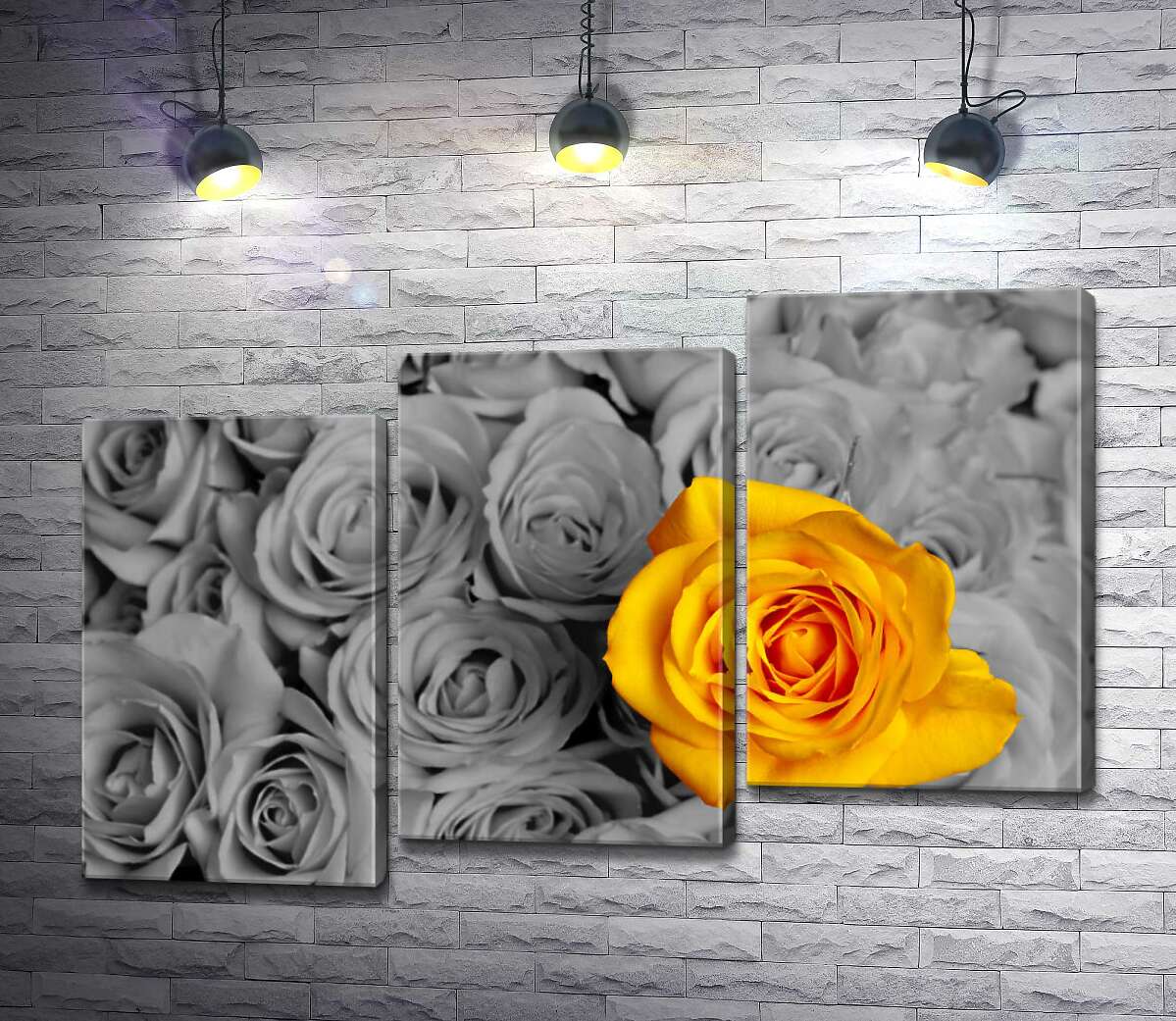 модульна картина Сонячні пелюстки жовтої троянди у букеті (Модуль №14)