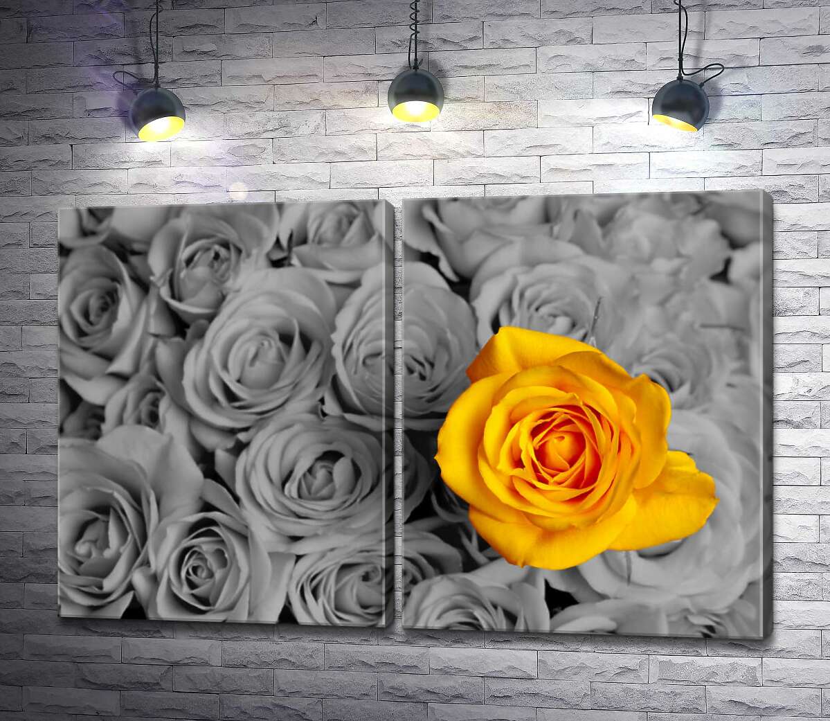 модульна картина Сонячні пелюстки жовтої троянди у букеті