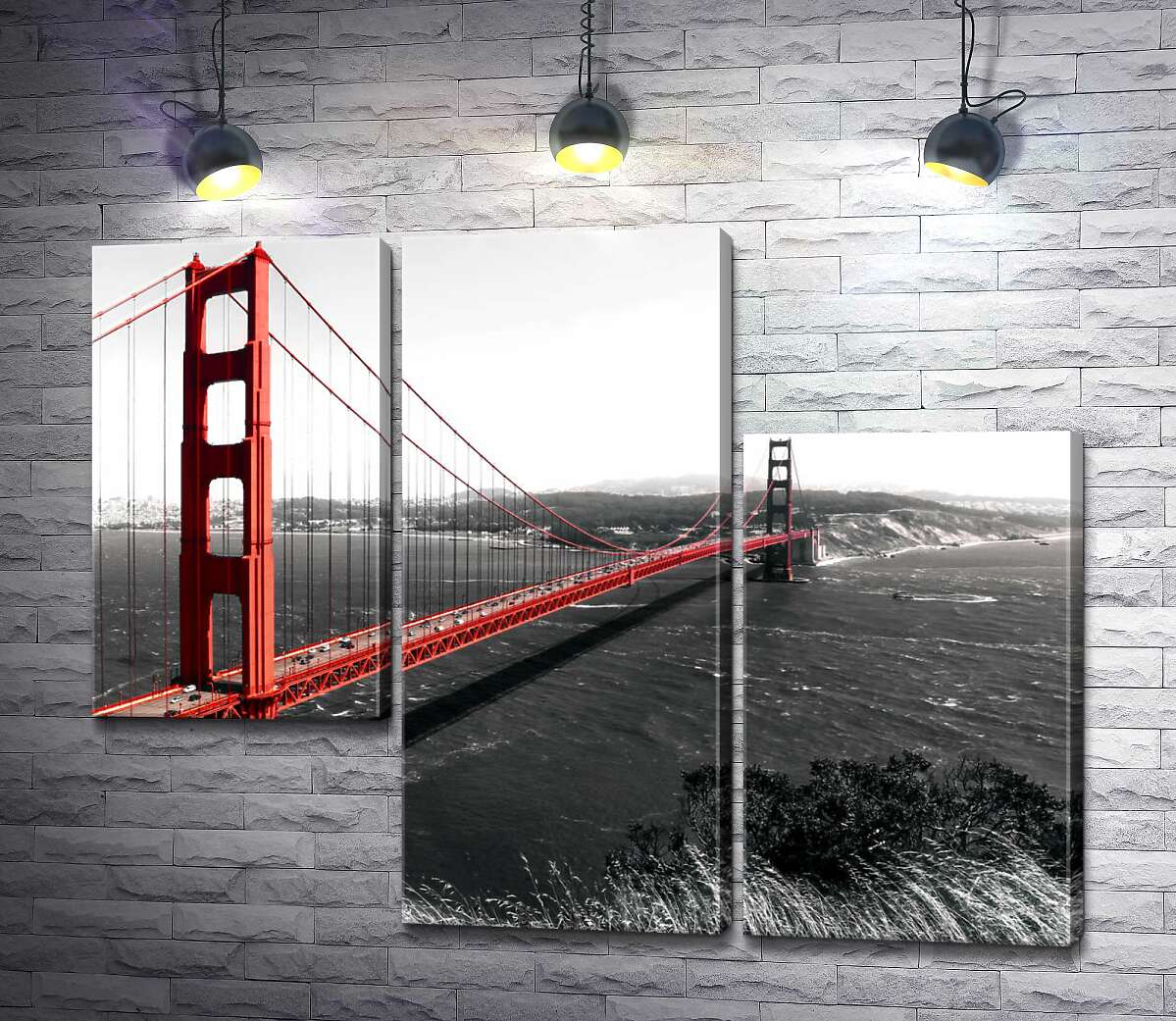 модульна картина Яскравий міст "Золоті ворота" (Golden Gate Bridge) прокладений над темними водами протоки (Модуль №13)