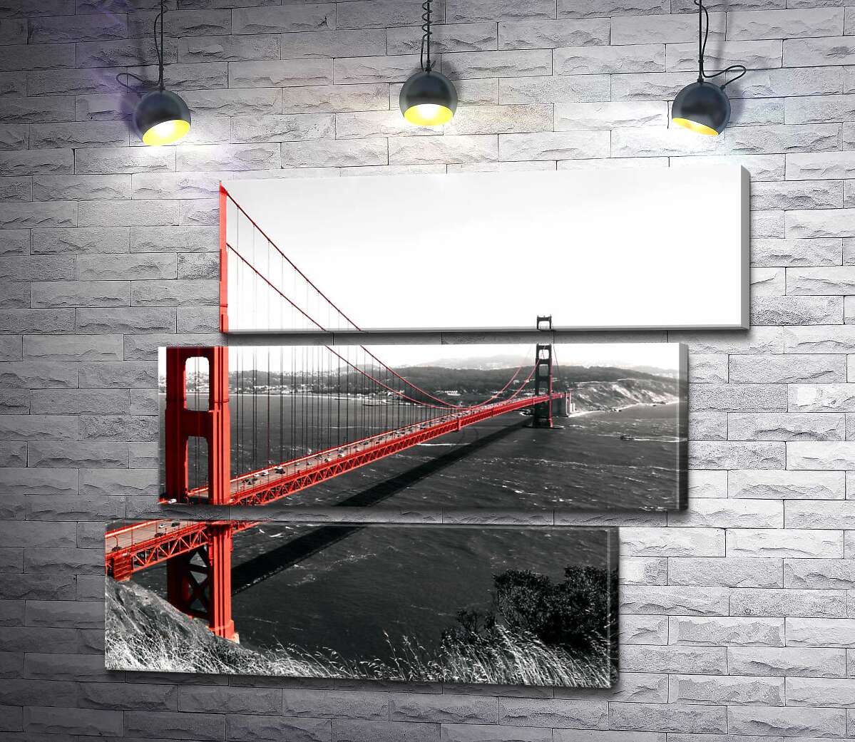 модульная картина Яркий мост "Золотые ворота" (Golden Gate Bridge) проложен над темными водами пролива (Модуль №17)