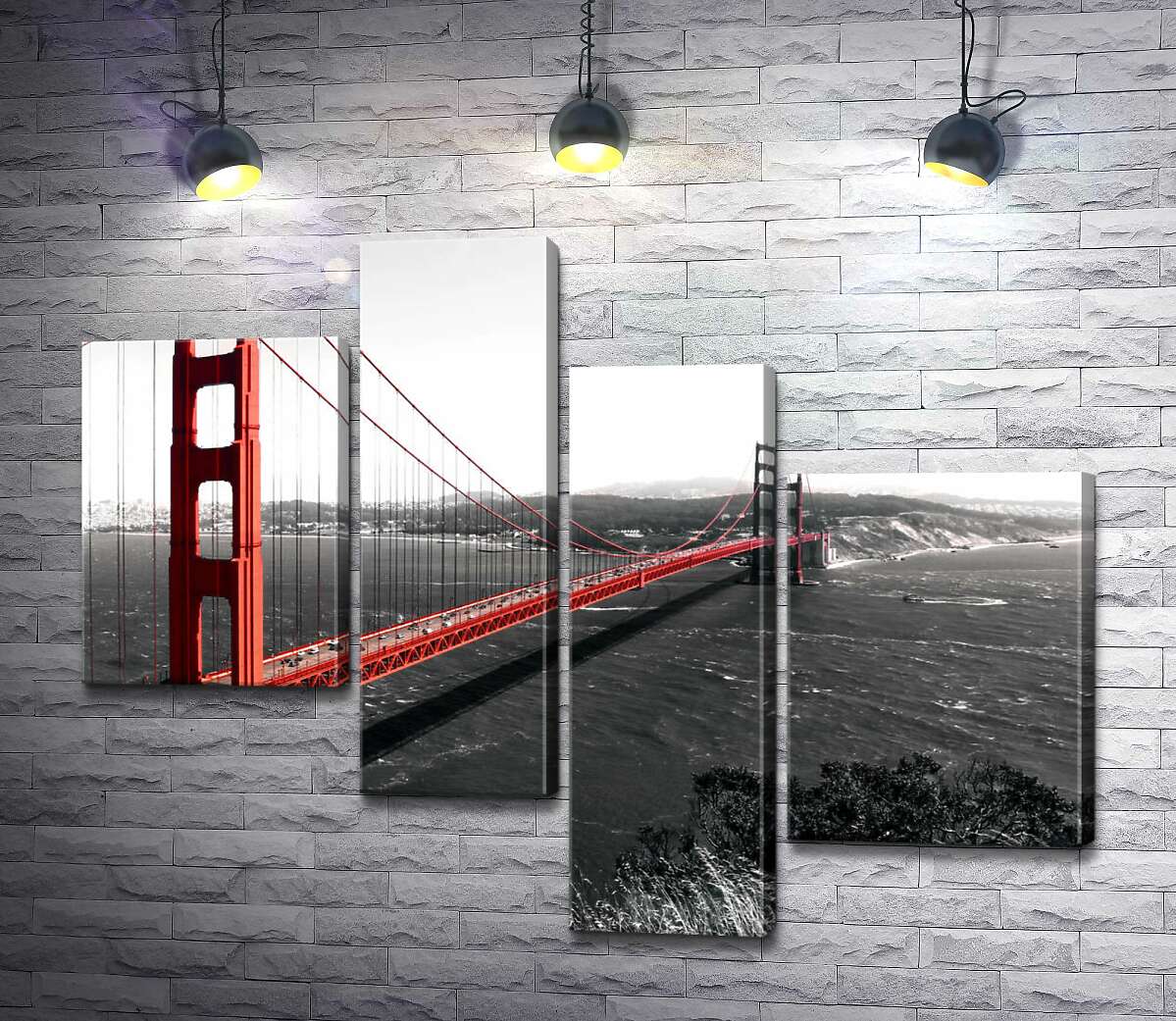 модульна картина Яскравий міст "Золоті ворота" (Golden Gate Bridge) прокладений над темними водами протоки (Модуль №21)