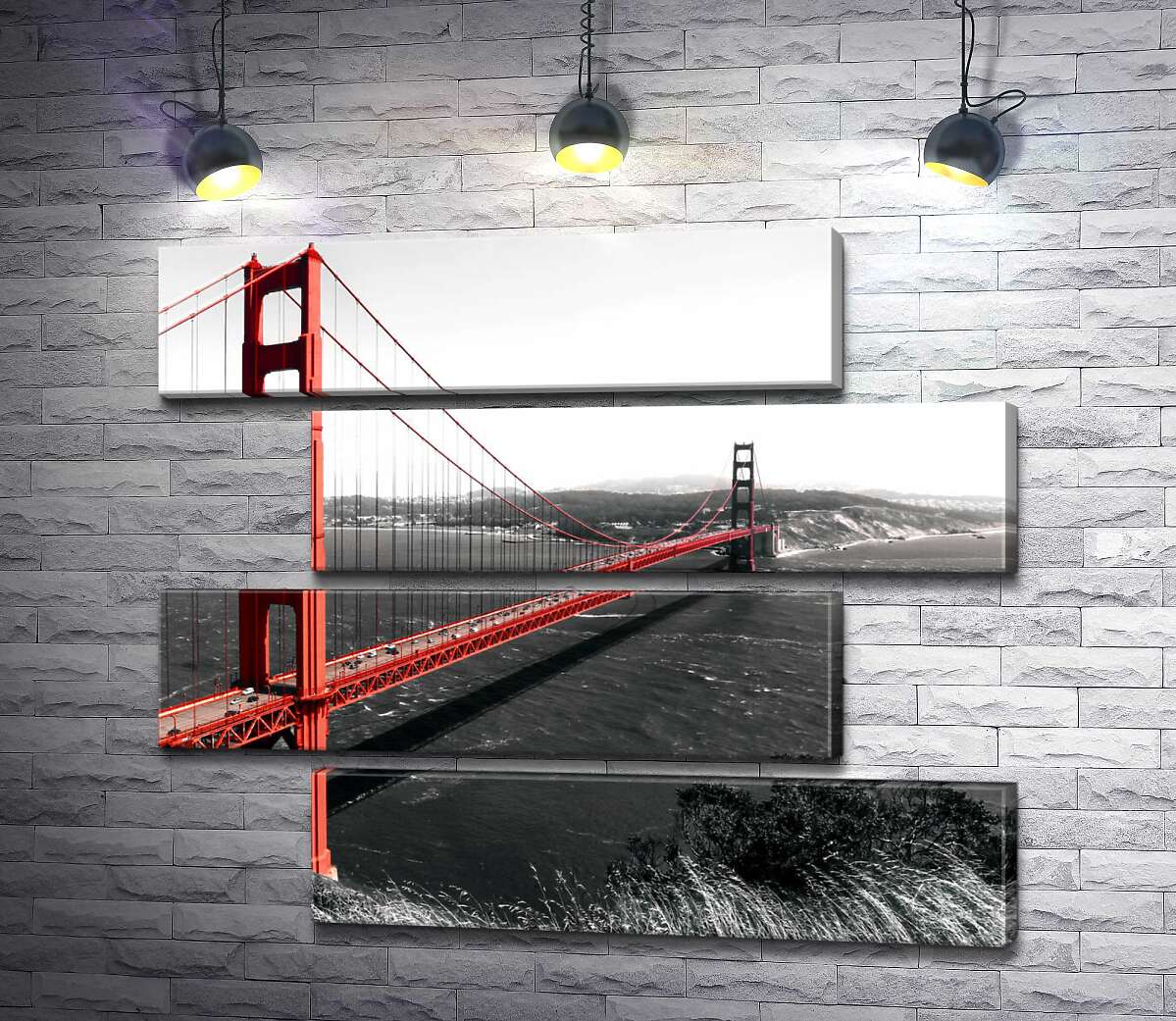модульная картина Яркий мост "Золотые ворота" (Golden Gate Bridge) проложен над темными водами пролива (Модуль №23)