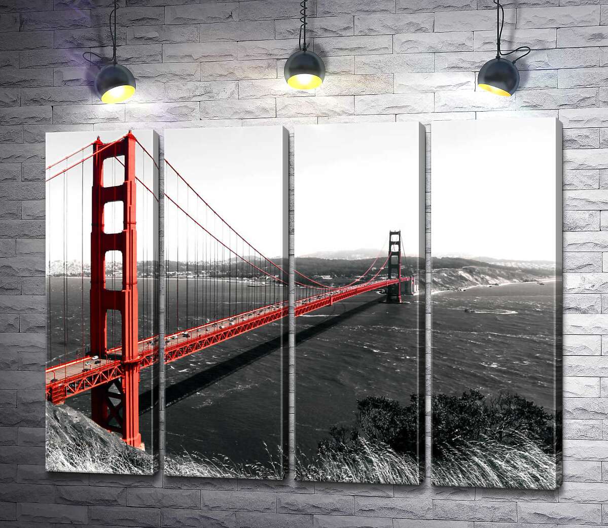 модульна картина Яскравий міст "Золоті ворота" (Golden Gate Bridge) прокладений над темними водами протоки (Модуль №24)