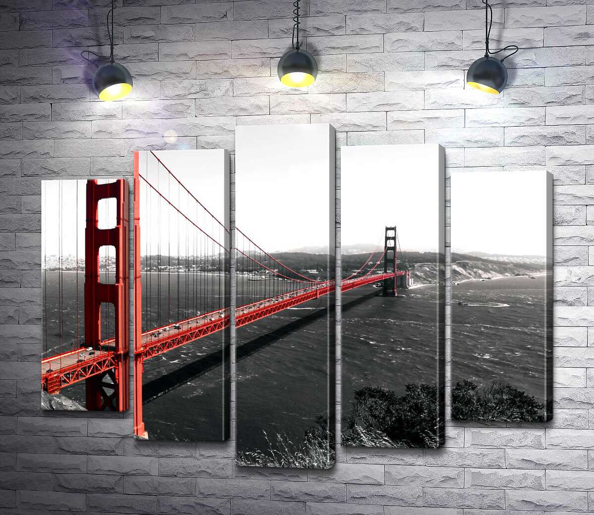 модульная картина Яркий мост "Золотые ворота" (Golden Gate Bridge) проложен над темными водами пролива (Модуль №4)