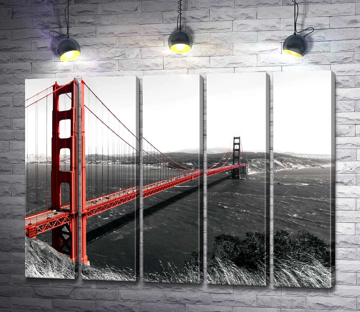 модульна картина Яскравий міст "Золоті ворота" (Golden Gate Bridge) прокладений над темними водами протоки (Модуль №26)