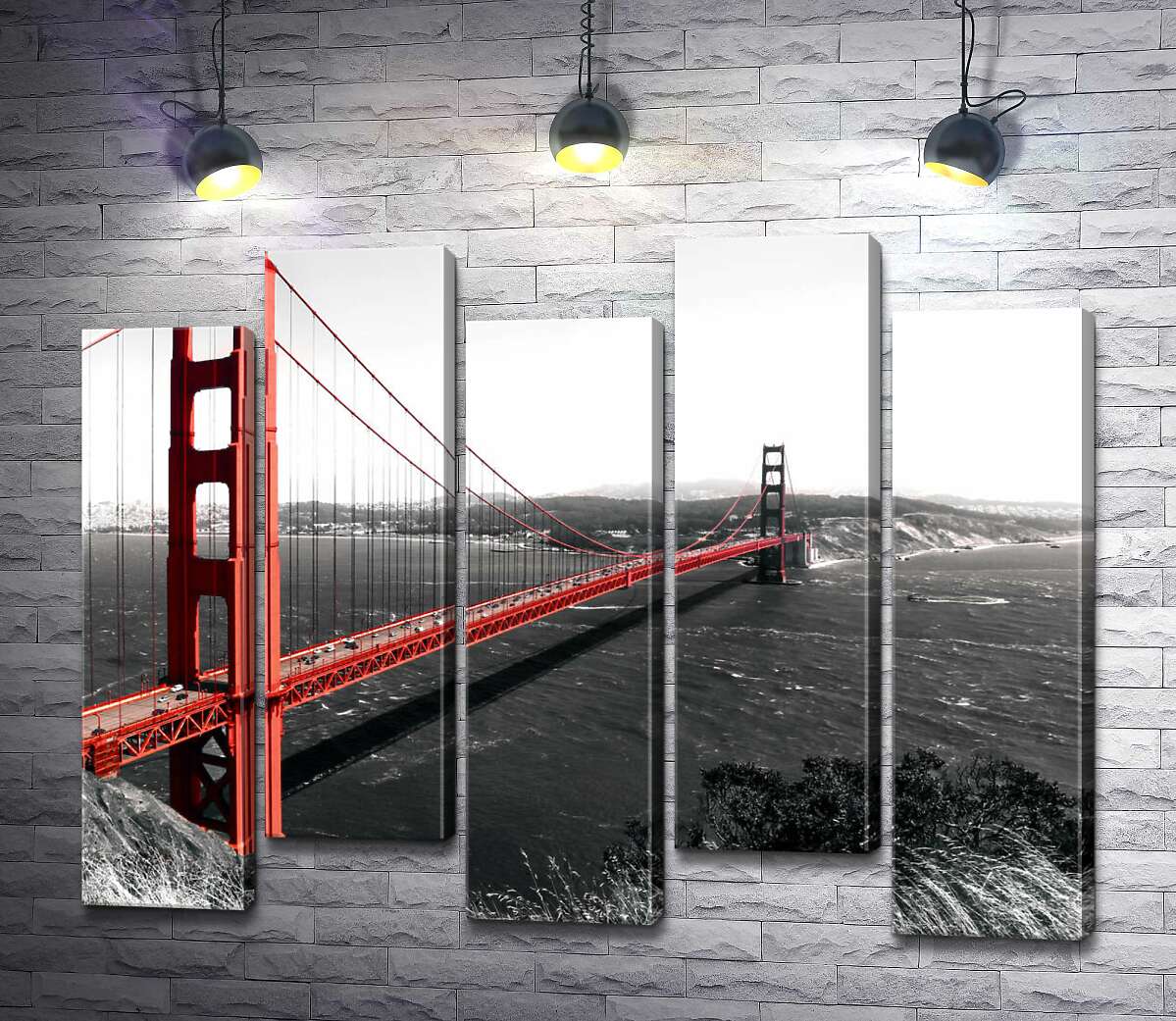 модульная картина Яркий мост "Золотые ворота" (Golden Gate Bridge) проложен над темными водами пролива (Модуль №30)