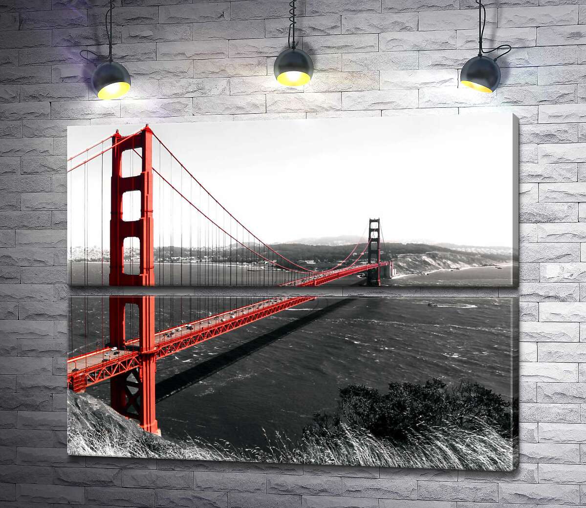 модульна картина Яскравий міст "Золоті ворота" (Golden Gate Bridge) прокладений над темними водами протоки (Модуль №7)