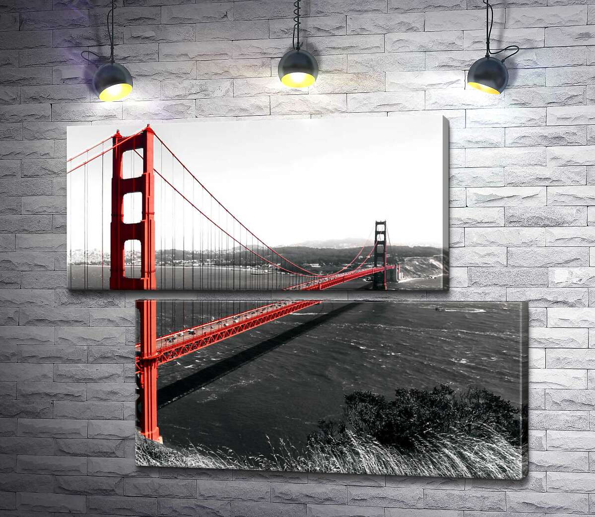 модульна картина Яскравий міст "Золоті ворота" (Golden Gate Bridge) прокладений над темними водами протоки (Модуль №8)