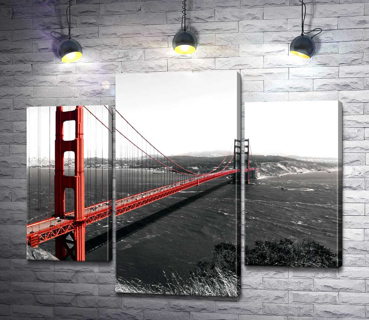 модульная картина Яркий мост "Золотые ворота" (Golden Gate Bridge) проложен над темными водами пролива (Модуль №10)