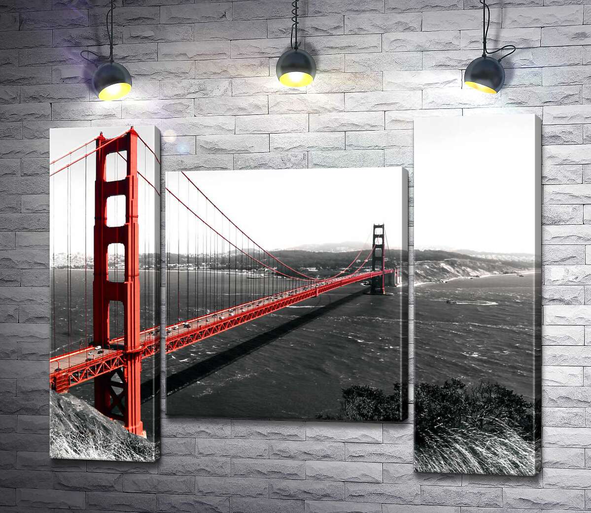 модульная картина Яркий мост "Золотые ворота" (Golden Gate Bridge) проложен над темными водами пролива (Модуль №11)