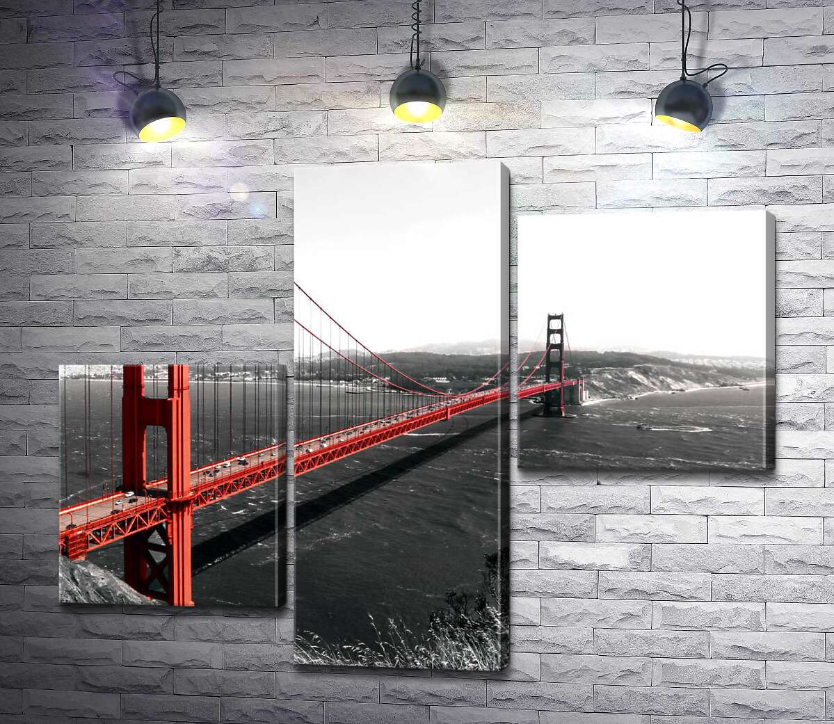 модульна картина Яскравий міст "Золоті ворота" (Golden Gate Bridge) прокладений над темними водами протоки (Модуль №12)