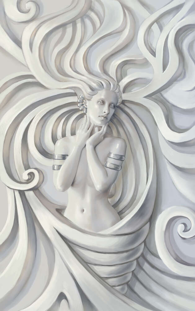 картина-постер Белые волосы обвивают обнаженное тело девушки
