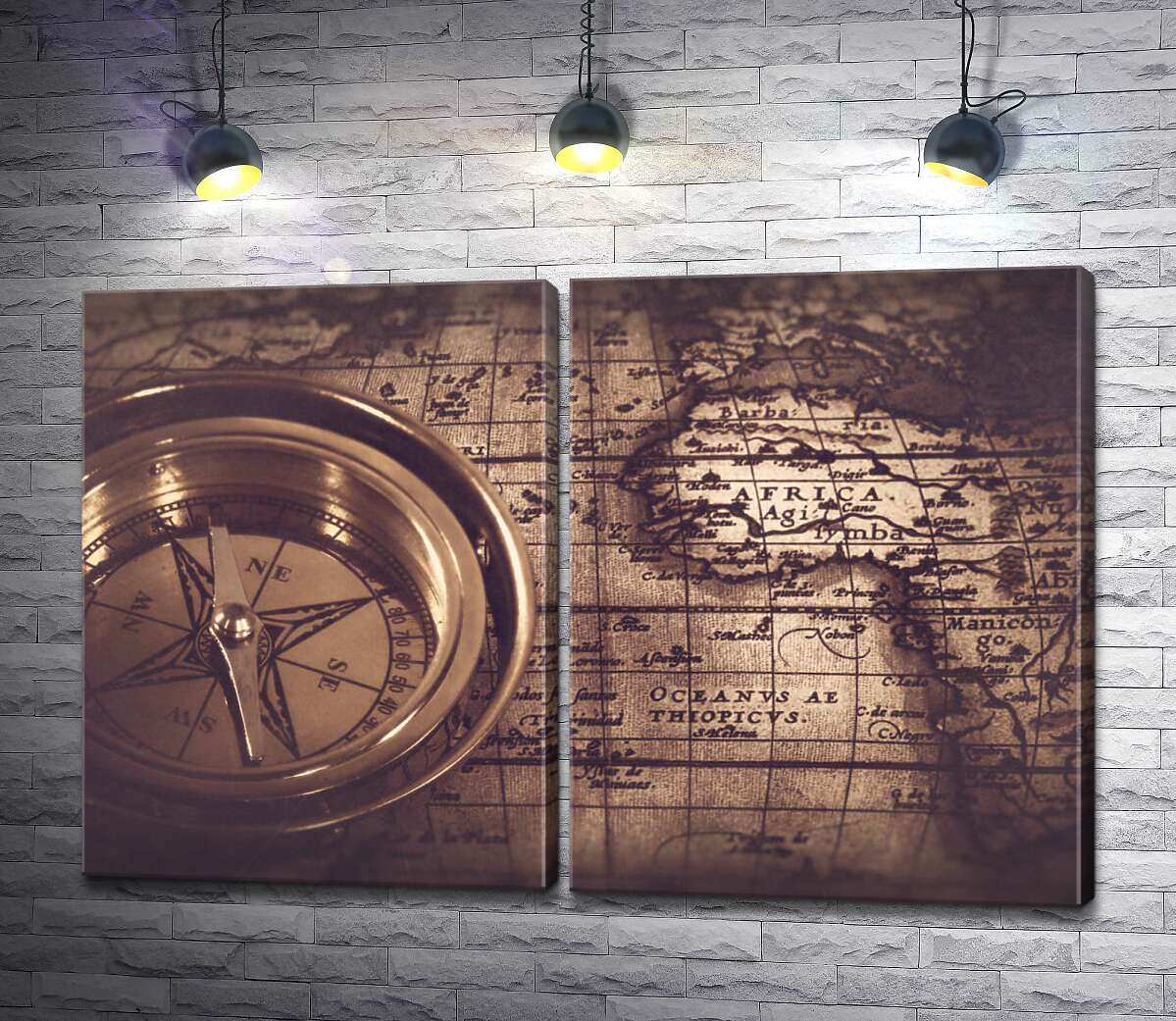 модульная картина Поиск верного пути с компасом и картой