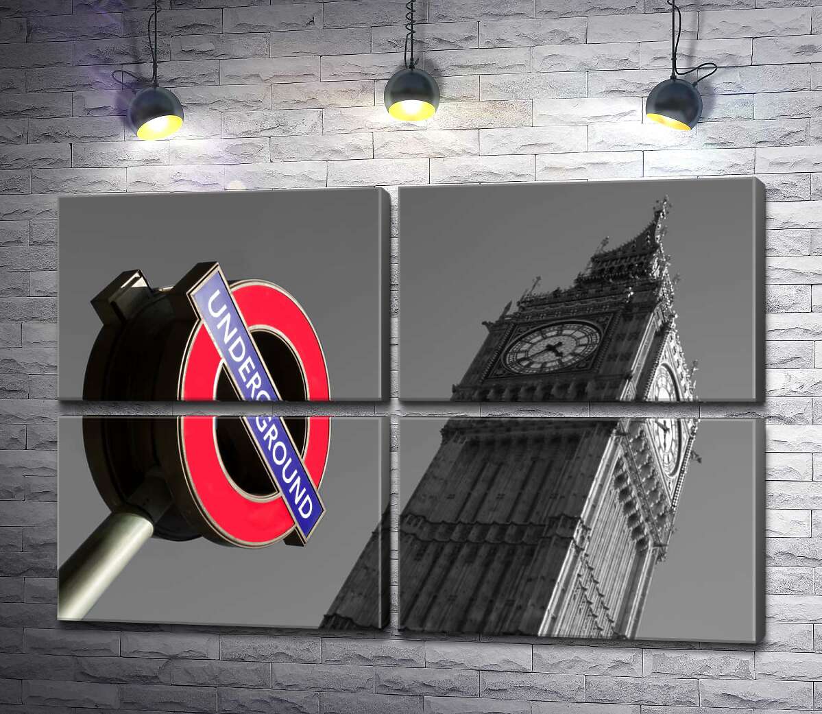 модульная картина Значок входа в метро у стройной башни Биг Бена (Big Ben) (Модуль №25)