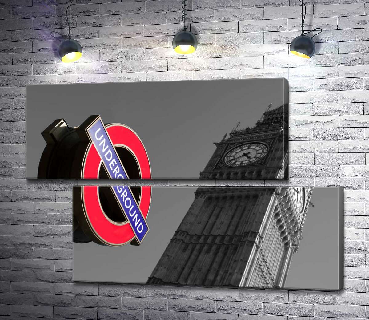 модульная картина Значок входа в метро у стройной башни Биг Бена (Big Ben) (Модуль №8)
