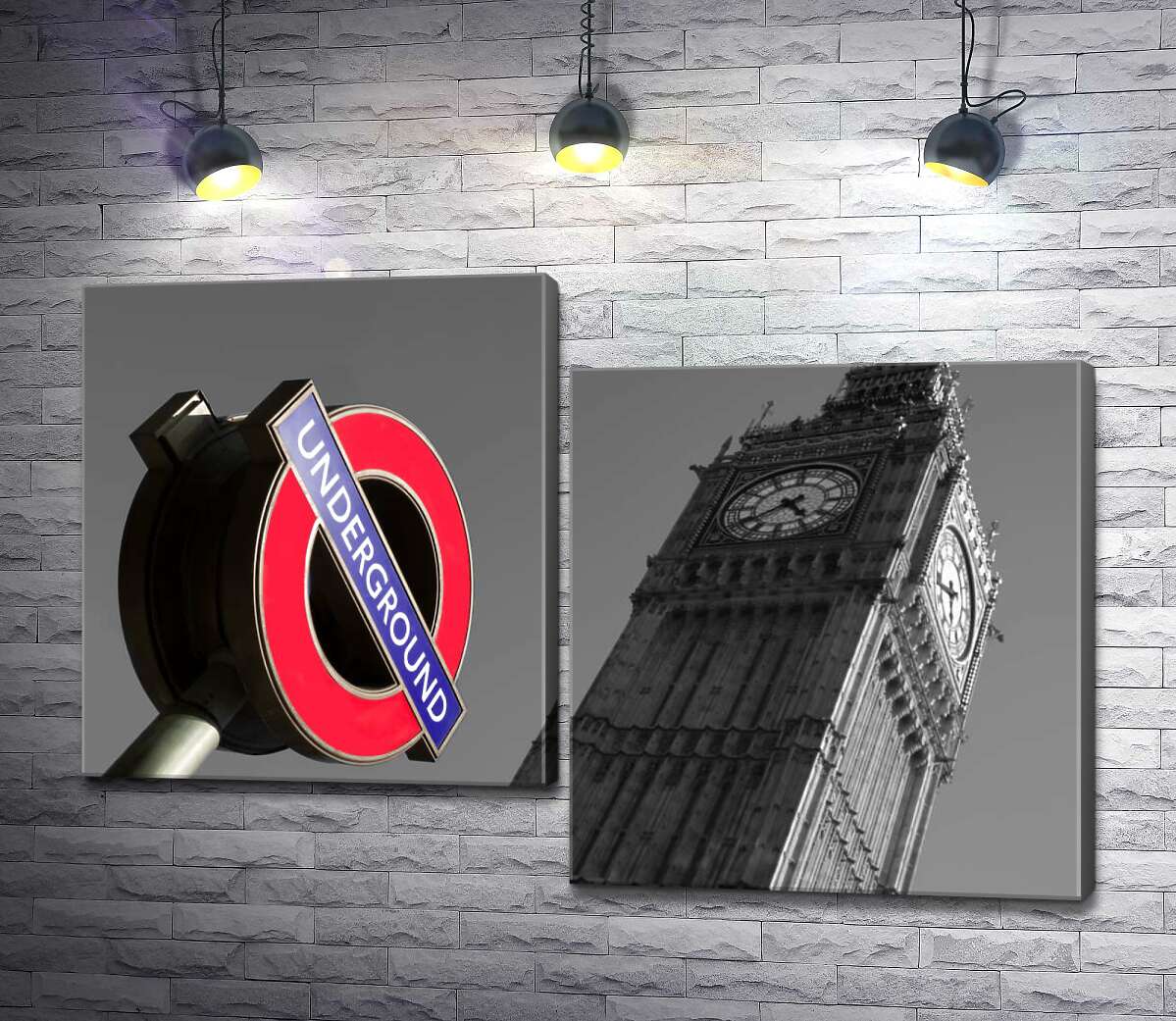 модульная картина Значок входа в метро у стройной башни Биг Бена (Big Ben) (Модуль №9)