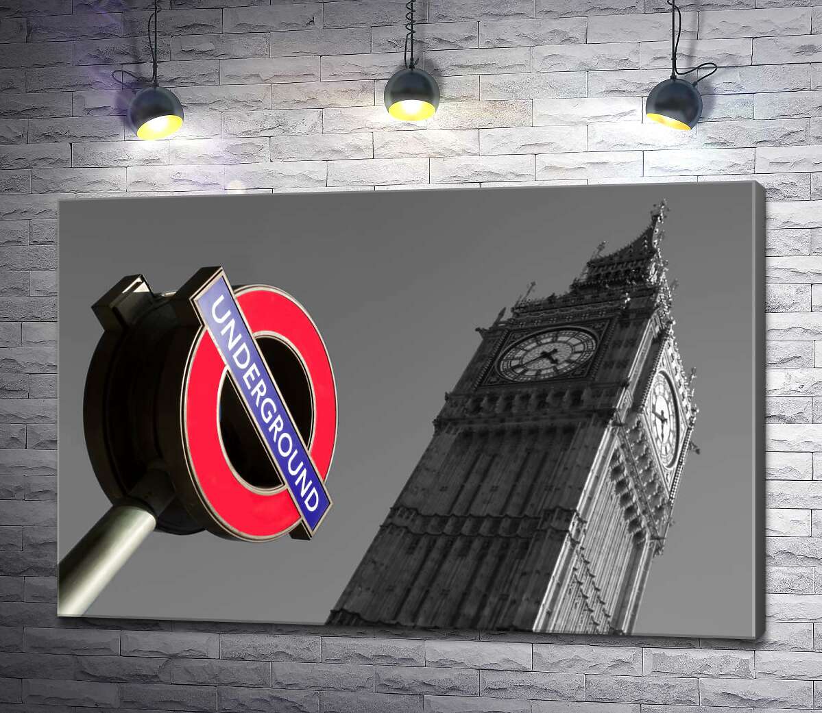 картина Значок входа в метро у стройной башни Биг Бена (Big Ben)