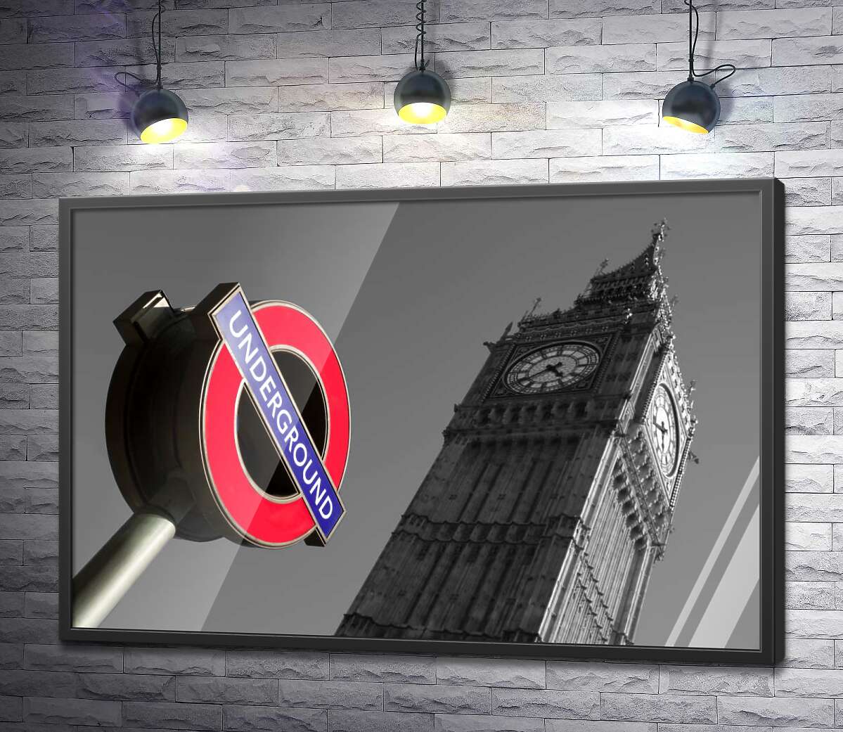 постер Значок входа в метро у стройной башни Биг Бена (Big Ben)