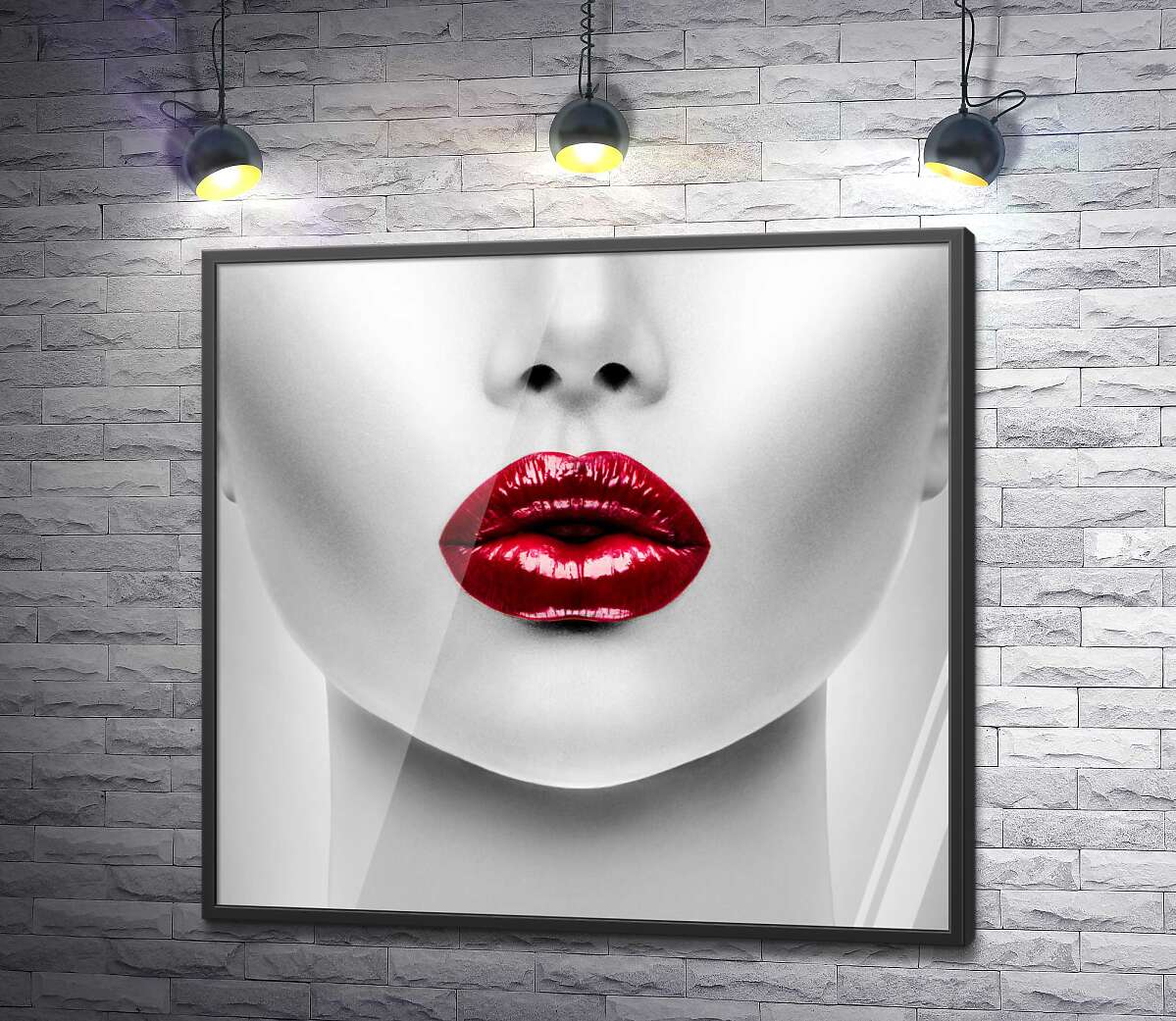 постер Красный блеск губ на фарфорово-белом лице