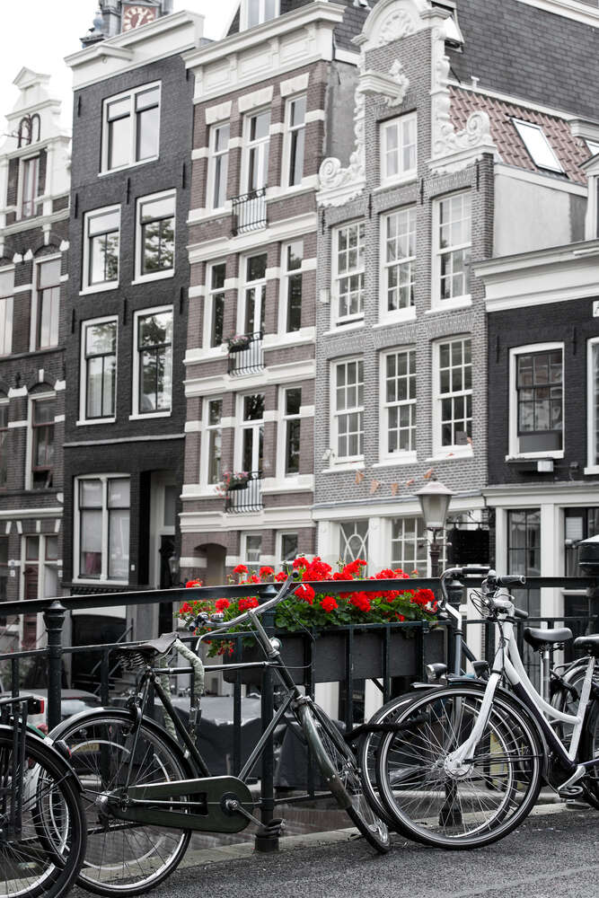 картина-постер Велосипеди припарковані на амстердамському мостику