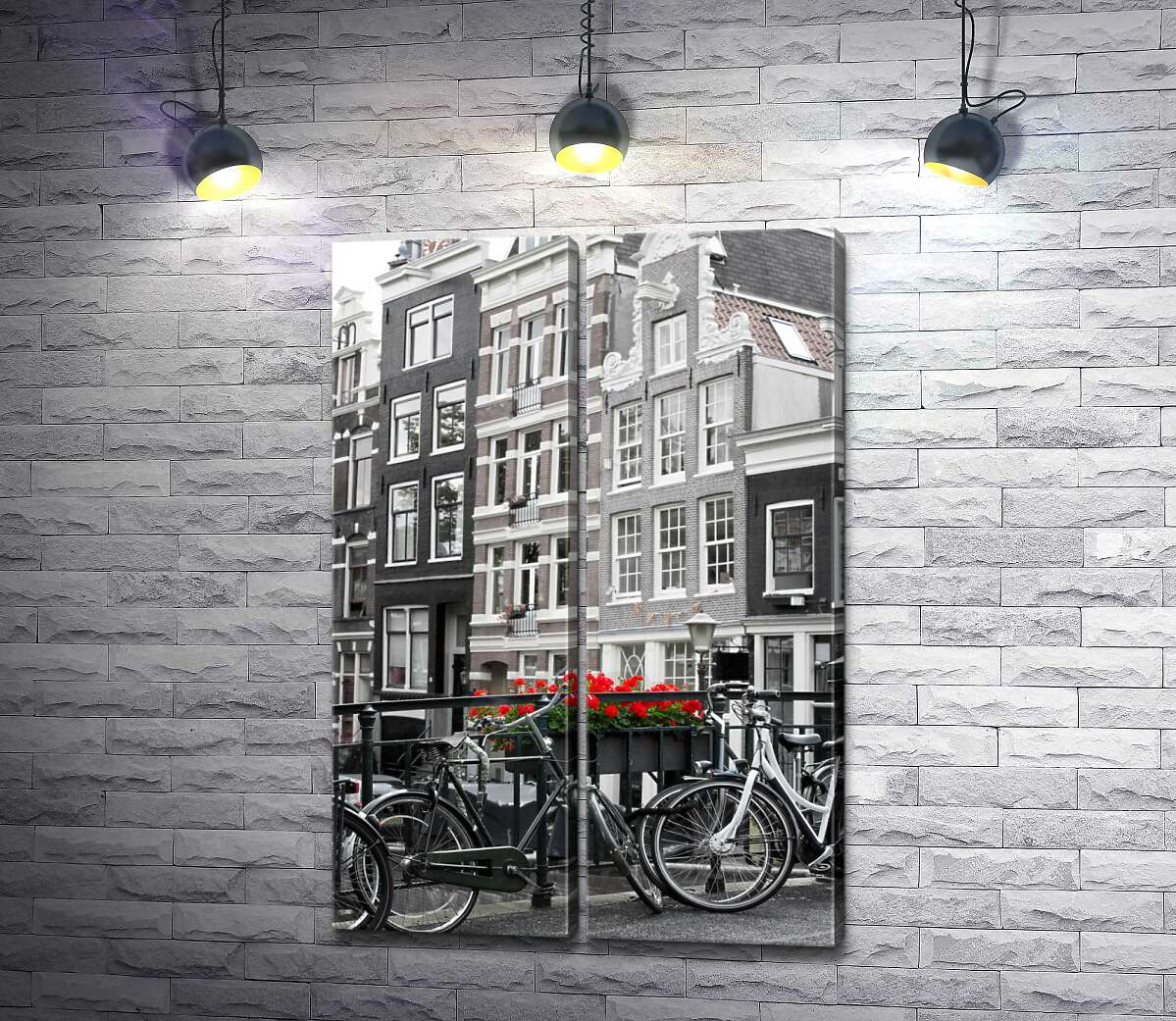 модульная картина Велосипеды припаркованы на амстердамском мостике