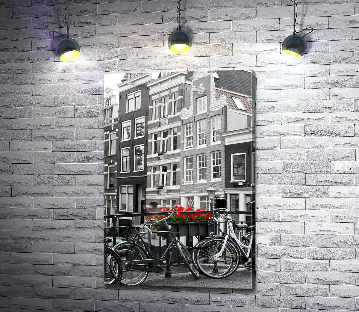 картина Велосипеди припарковані на амстердамському мостику